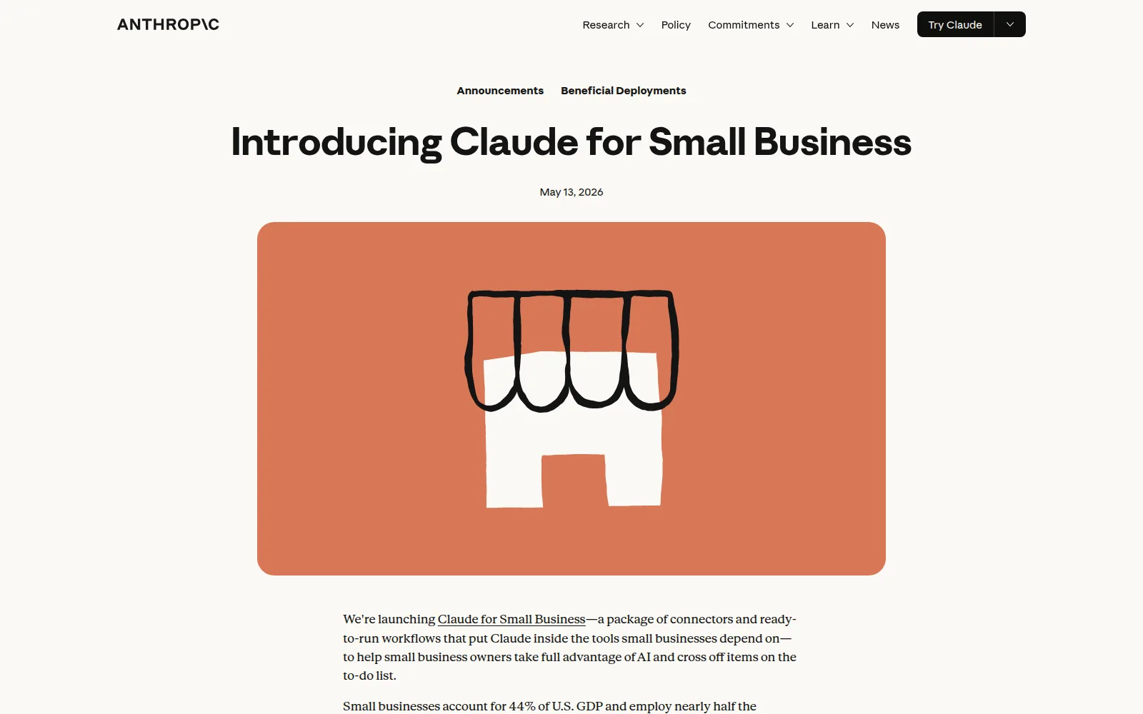 Claude for Small Business, as it looks on screen.
